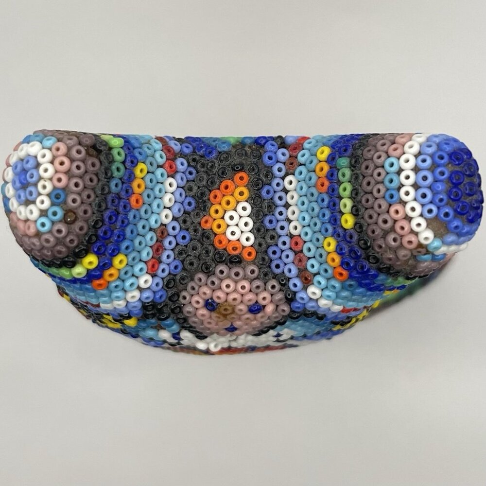 Mexican Huichol Beaded Owl Figurine Handmade Folk Art Wixárika Bead Sculpture 6" - Picture 8 of 16